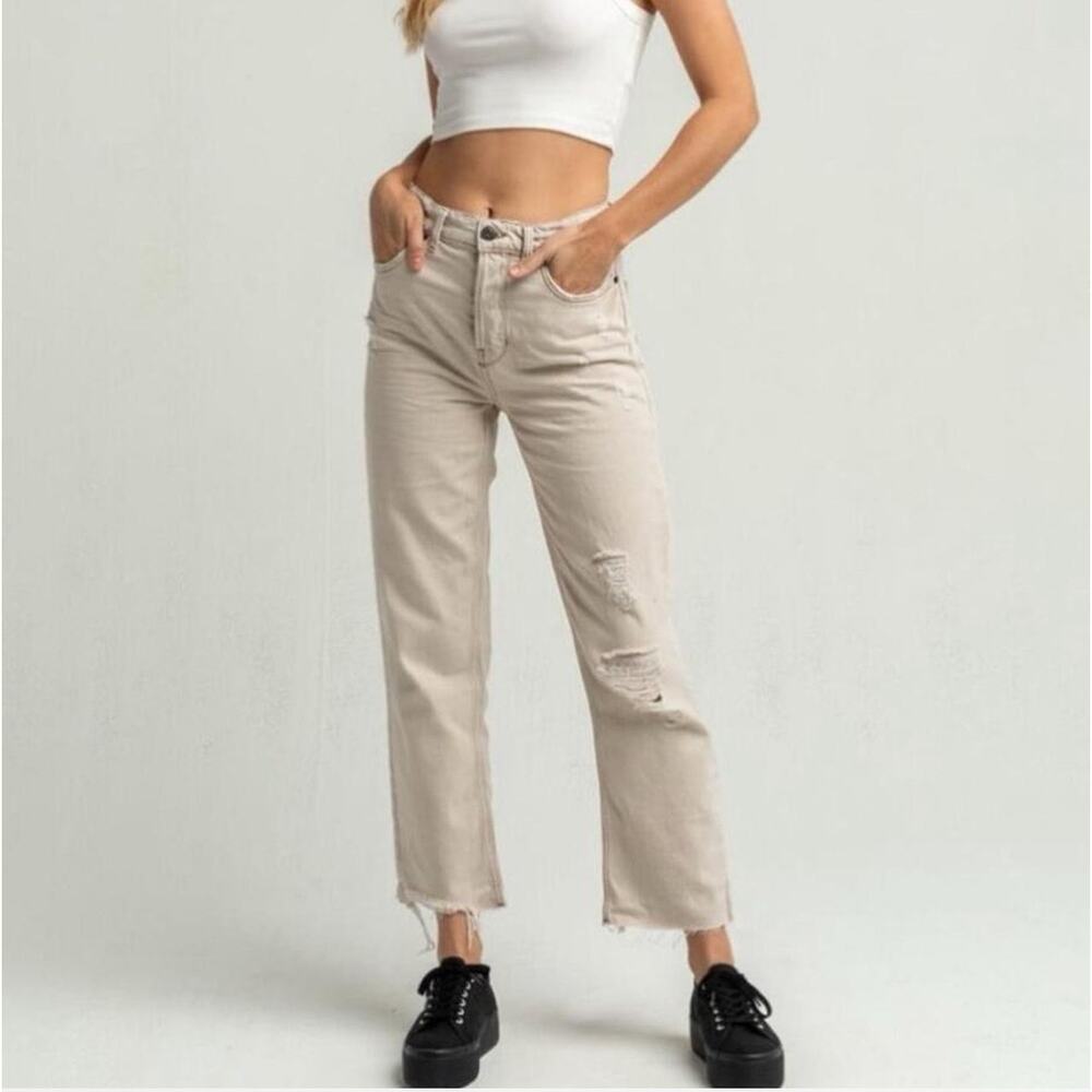 Urban Outfitters BDG Slim Straight Raw Hem Denim Jeans in Cream